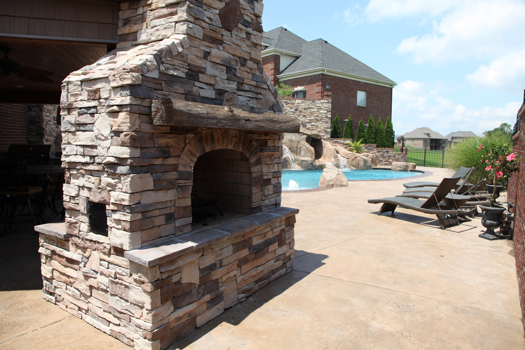 Pool House Outdoor Fireplace